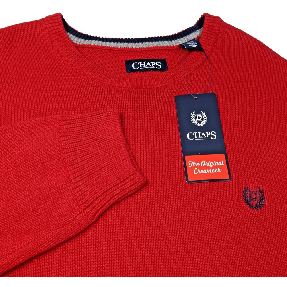 Chaps Mens Size XXL Sweater "The Original Crewneck" Red Long Sleeve Cotton Logo